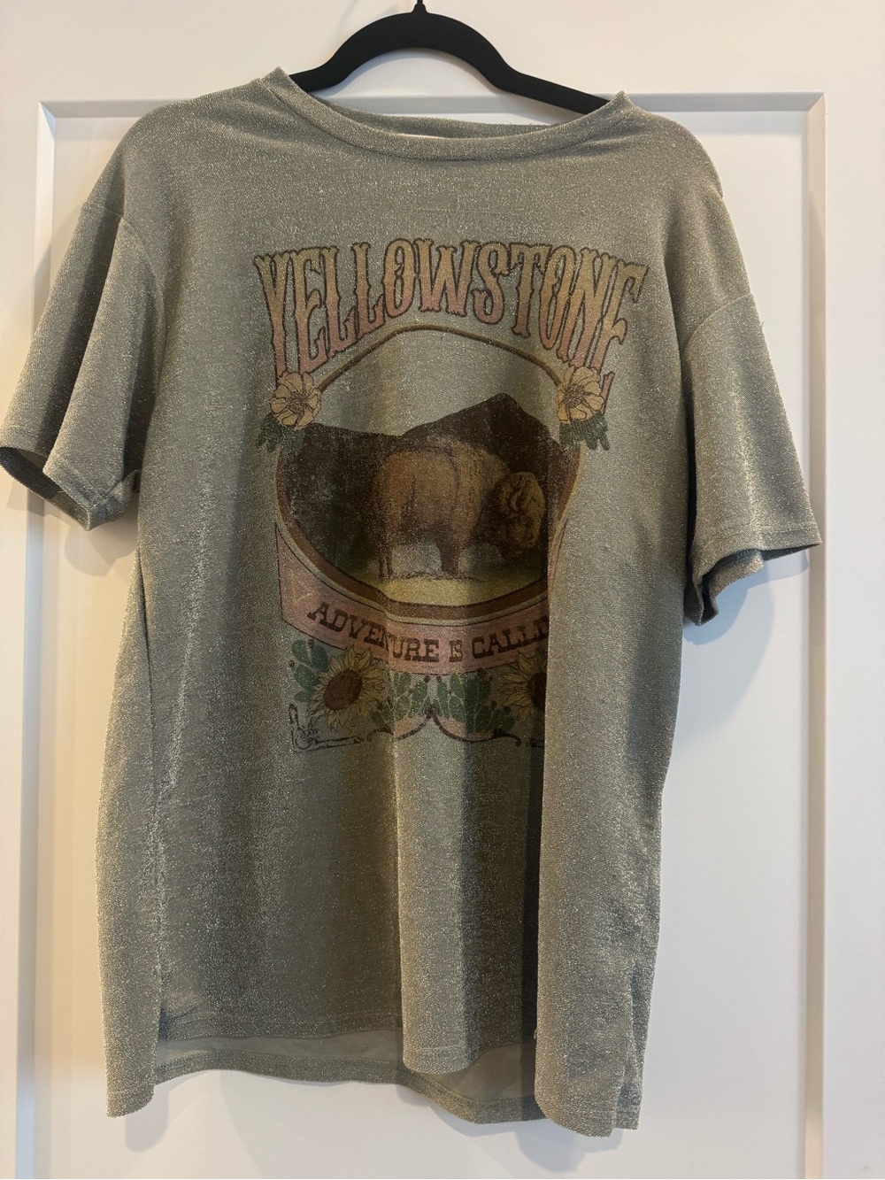 Altar d state Yellowstone Glitter Graphic Tee - grey